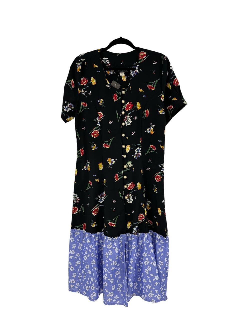 Urban Outfitters Renewal Midi Dress Womens Large Floral Black Ruffle Vintage NWT